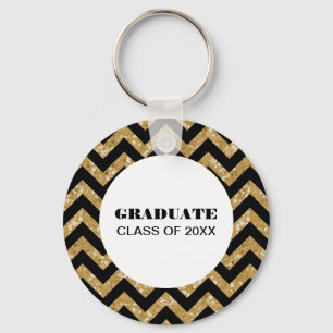 Chaveiro de Graduação da Glitter Chevron Dourada