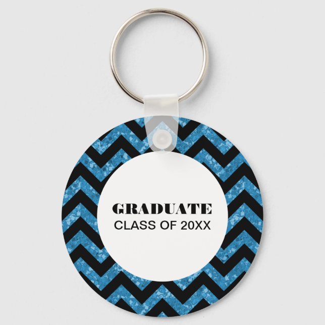 Chaveiro de Graduação da Glitter de Chevron Azul (Frente)