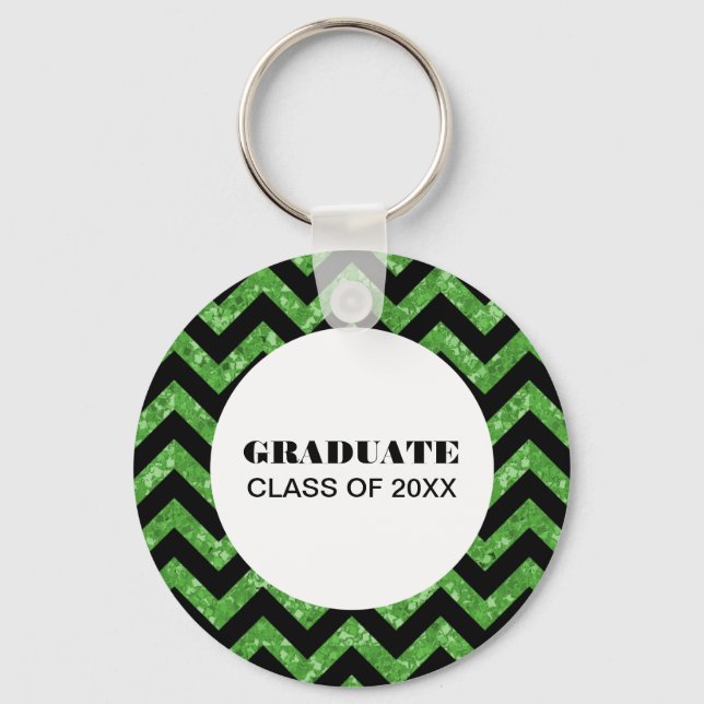 Chaveiro de Graduação da Glitter Verde Chevron (Frente)