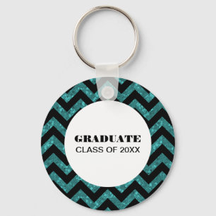 Chaveiro de Graduação da Turquoise Chevron Glitter