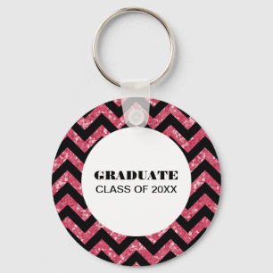 Chaveiro de Graduação Glitter Chevron Rosa