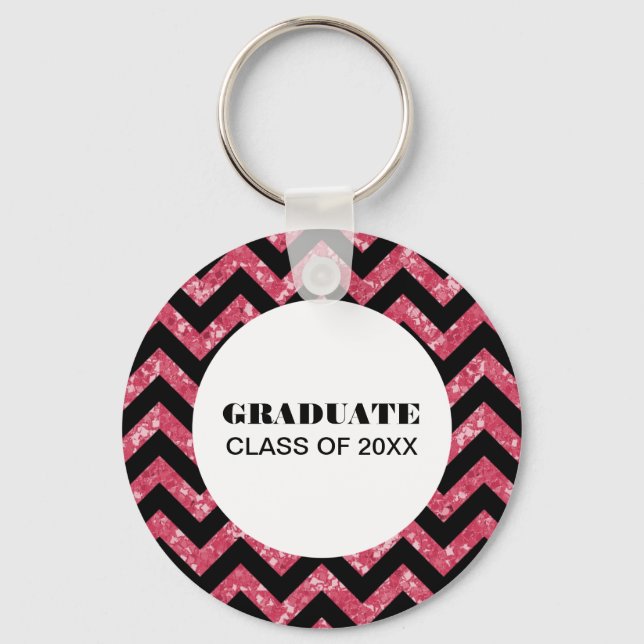 Chaveiro de Graduação Glitter Chevron Rosa (Frente)