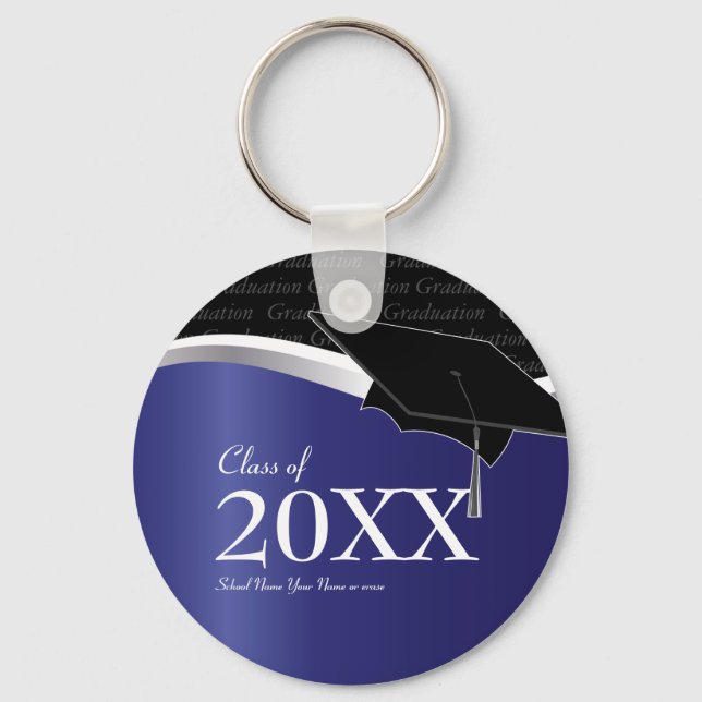 Chaveiro de graduação personalizável em azul e pre (Frente)