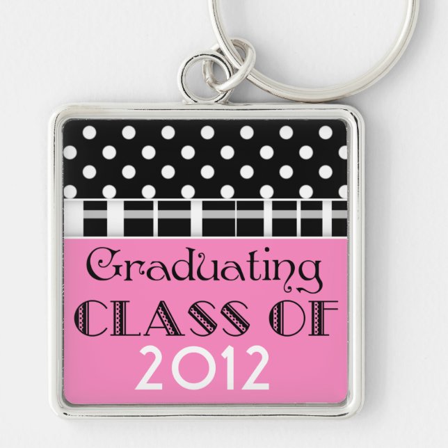 Chaveiro de Graduação Preto, Branco e Rosa (Frente)