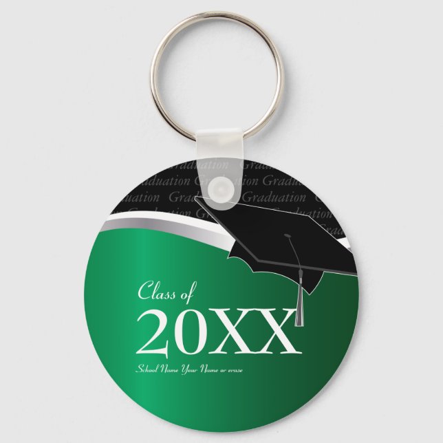 Chaveiro de graduação verde e preto personalizável (Frente)