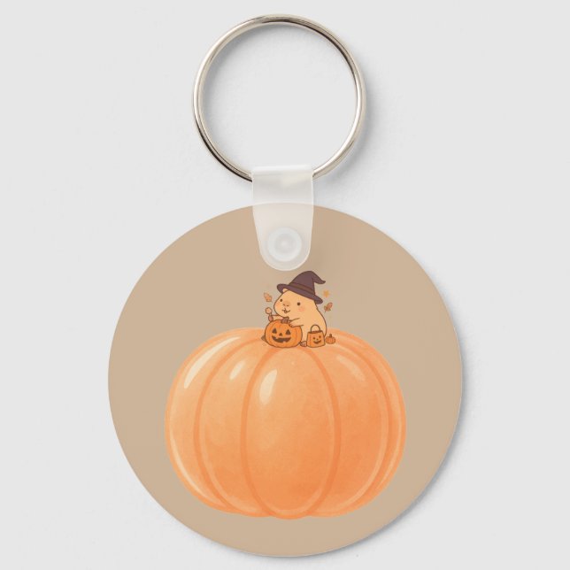 Chaveiro de Halloween de Abóbora de Capivara Fofa (Frente)