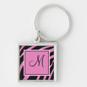 Chaveiro de Impressão Zebra, Rosa e Monograma Negr
