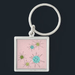 Chaveiro de Impulsos Atômicos Icônicos Rosa<br><div class="desc">Este padrão de Chaveiro de Iconic Atômica Rosa apresenta rajadas atômicas icônicas. Isso mesmo! A antiga escola, o fundo colorido de primeira-dama cor-de-rosa com manchas de ouro é o pano de fundo perfeito para a vibrante turquesa, o aipo de salga e os círculos verdes cor de pera da cozinha. As...</div>
