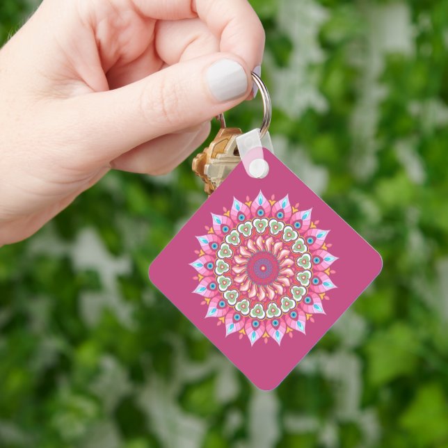 Chaveiro De Mandala, Cor Rosa, Verde E Azul (Mão)