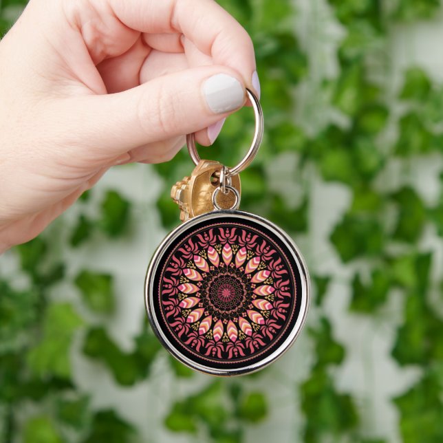 Chaveiro De Mandala De Coral E De Pia (Mão)