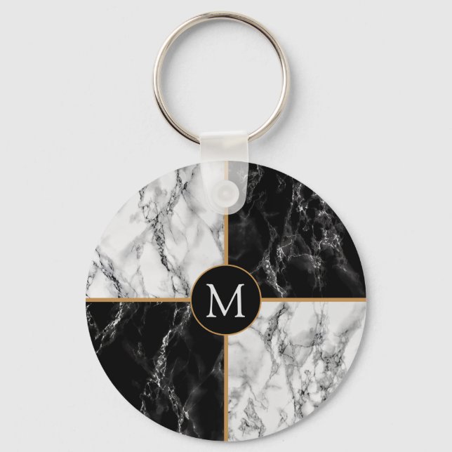 Chaveiro de mármore branco preto - sua letra (Frente)