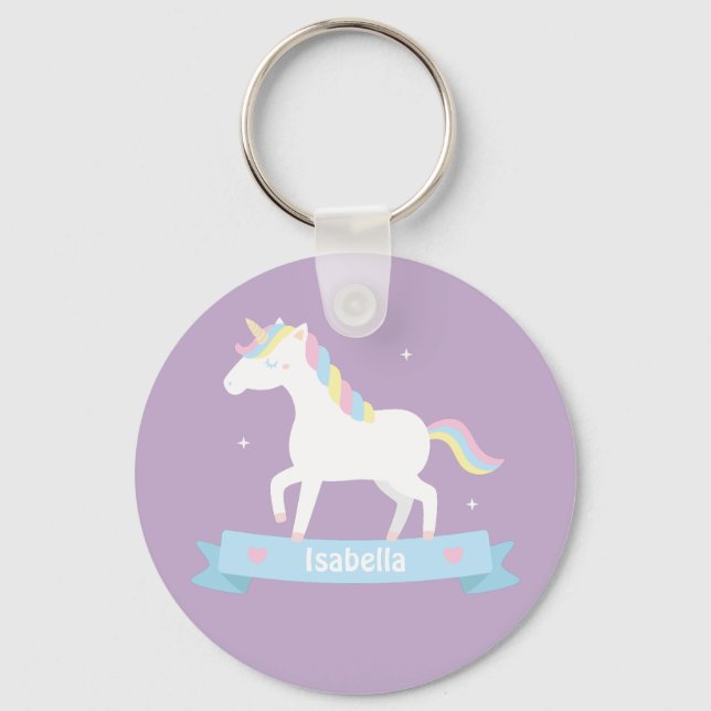 Chaveiro de Menina Unicórnio Branco Fofo Pastel (Frente)