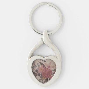Chaveiro de Metal Floral Rosa