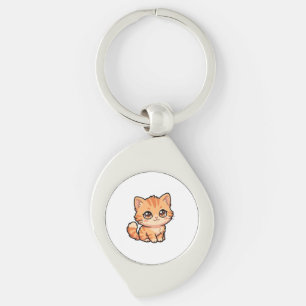 Chaveiro de Metal Gatinho Malhado Laranja Fofo