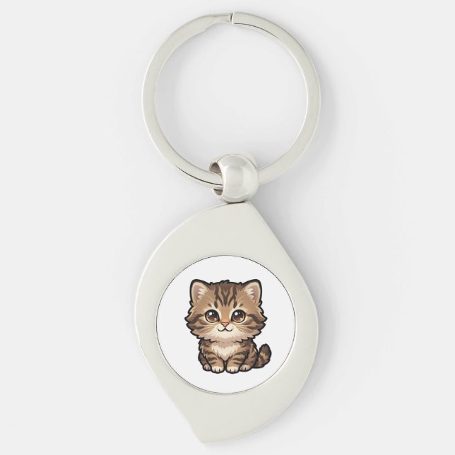 Chaveiro de Metal Gatinho Malhado Marrom Fofo (Frente)