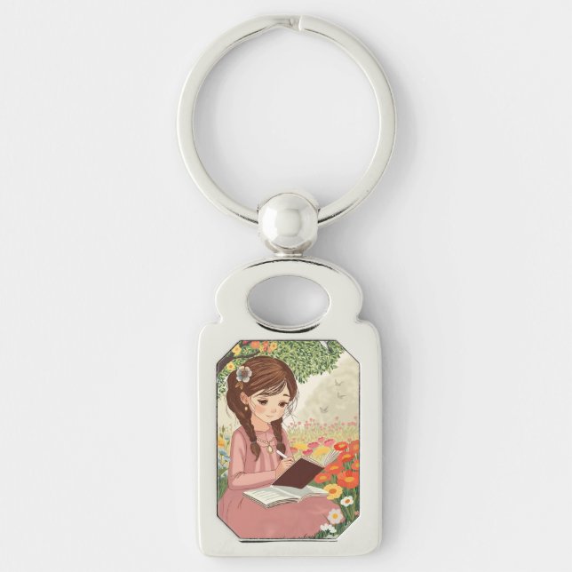 Chaveiro de Metal Uma jovem de cabelos trançados (Frente)