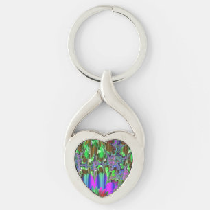 Chaveiro de metal verde e roxo vívido