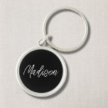 Chaveiro de Minmalista Moderno Preto e Branco<br><div class="desc">Chaveiro de Nome Personalizado de Script Preto.</div>
