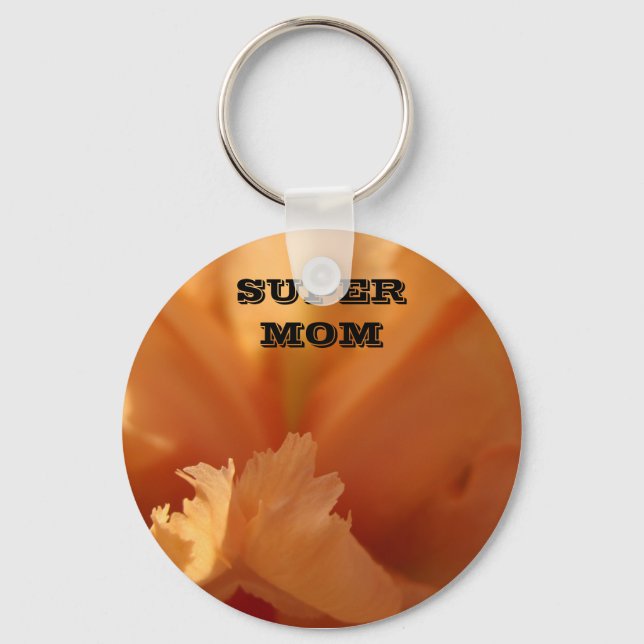 CHAVEIRO de MOM SUPER Mães Flores Laranja Íris (Frente)