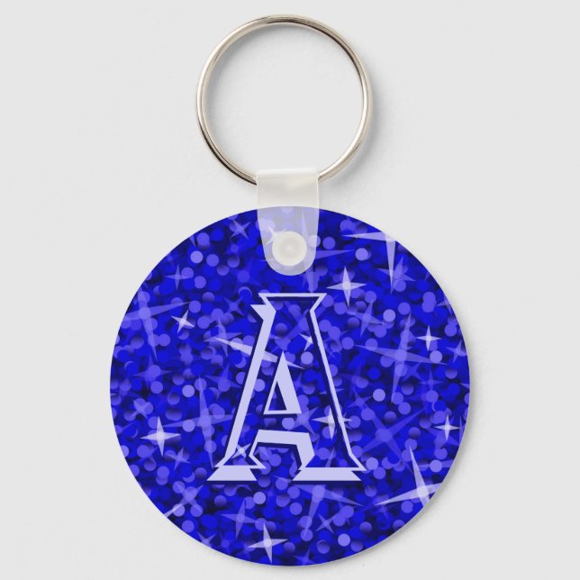 Chaveiro de "monograma" azul Glitz (Frente)