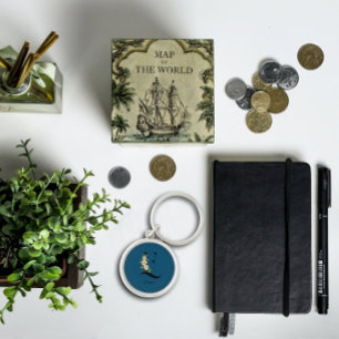 Chaveiro de monograma botânico branco azul