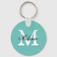 Chaveiro de monograma com nome azul de turquesa pe