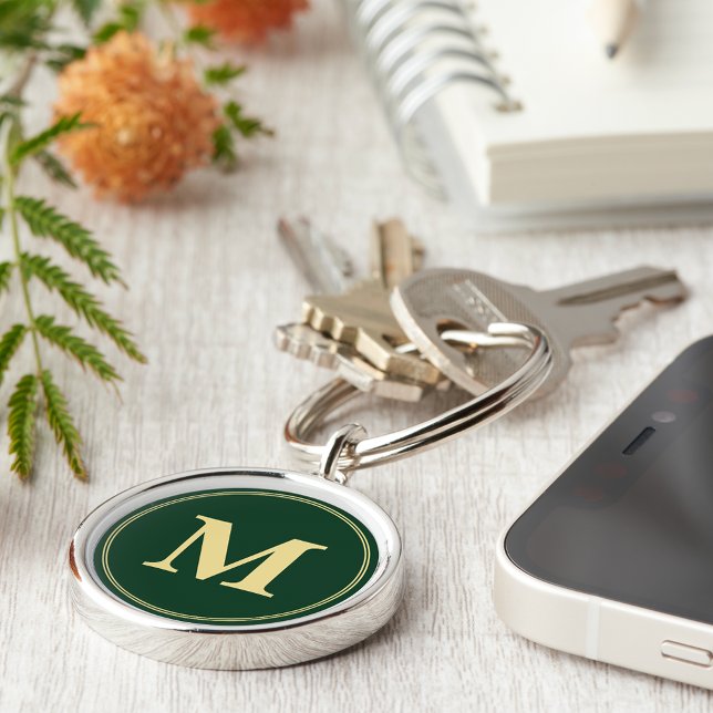 Chaveiro de Monograma Dourado Verde Personalizado  (Create Personalized Green Gold Monogram Keychain)