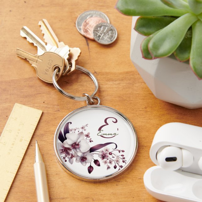 Chaveiro de Monograma Floral Elegante (Mesa)