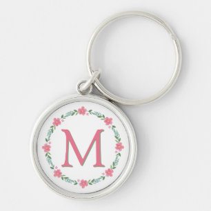 Chaveiro de Monograma Floral Rosa