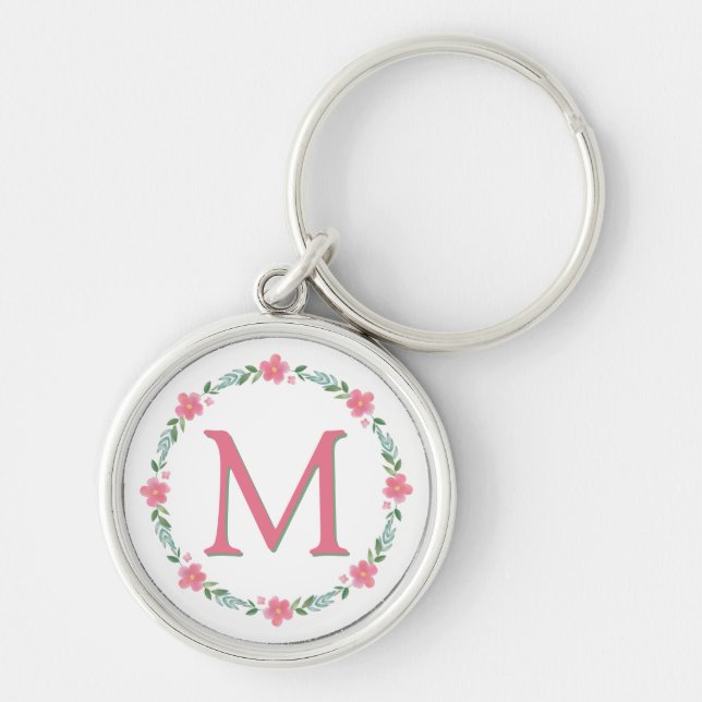 Chaveiro de Monograma Floral Rosa (Frente)