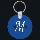 Chaveiro de Monograma Personalizado Azul e Branco<br><div class="desc">Pasta do mouse com um primeiro nome e um primeiro nome de monograma personalizados</div>
