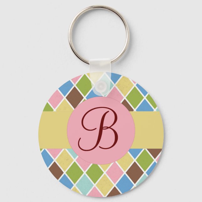 Chaveiro de monograma personalizado de diamantes e (Frente)