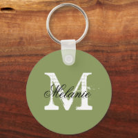 Chaveiro de monograma personalizado verde-musgo pe