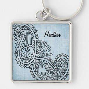 Chaveiro de Motif Azul Mehndi