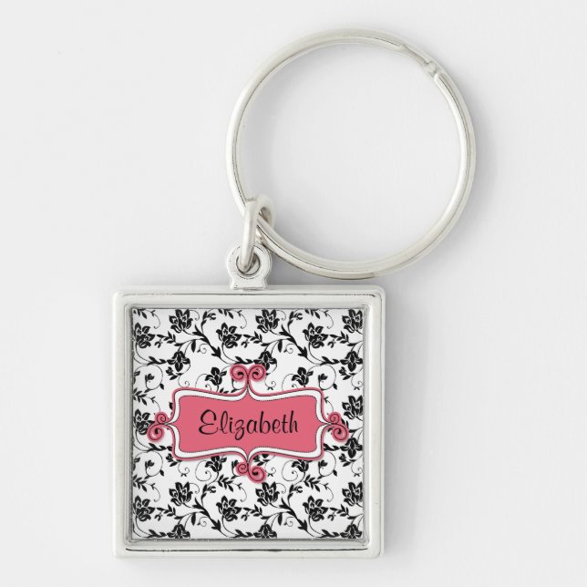 Chaveiro de Nome Personalizado do Damasco Floral (Frente)