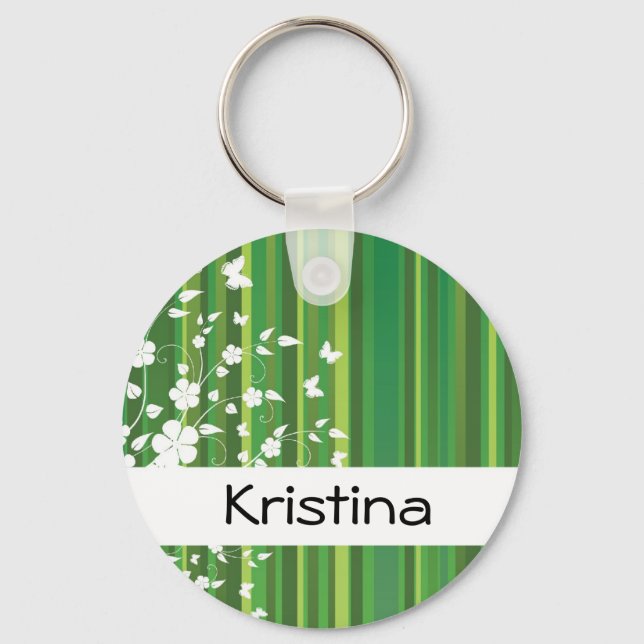 Chaveiro de Nome Personalizado Floral de Faixa Ver (Frente)