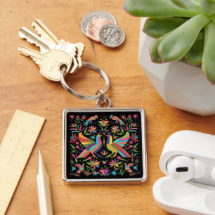 Chaveiro De Otomi Mexicano De Aves E Flores