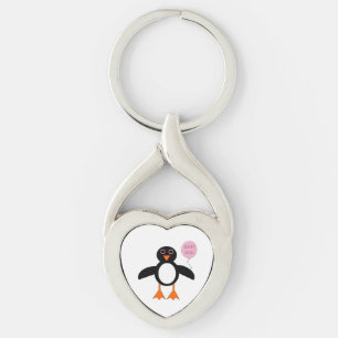 Chaveiro de pinguim-pinguinha rosa-branca