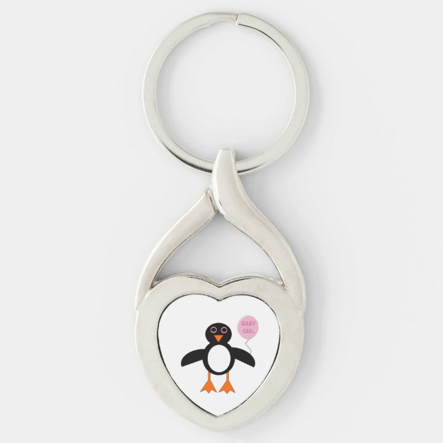 Chaveiro de pinguim-pinguinha rosa-branca (Frente)