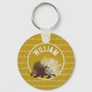 Chaveiro de Porcupine Marrom e Mostarda Personaliz