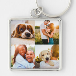 Chaveiro de quadrado de 4 fotos com metal gravável
