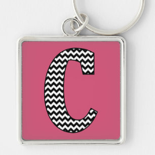 Chaveiro de Quadrado de Cevron Preto e Branco "C"