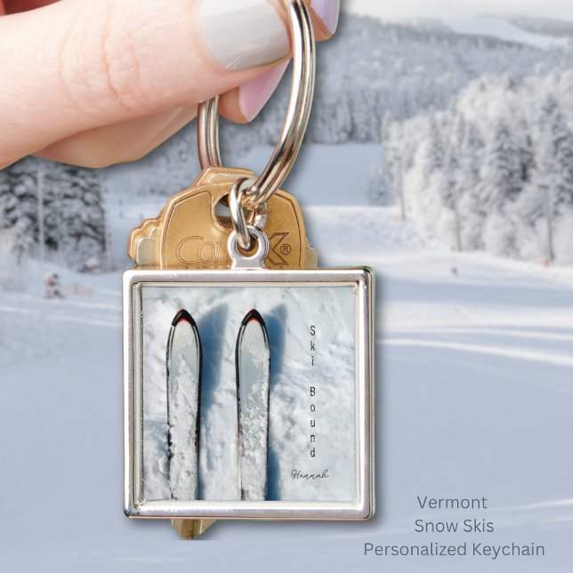 Chaveiro de Queda de Neve Vermont Ski (Vermont Snow Skis Personalized Keychain)