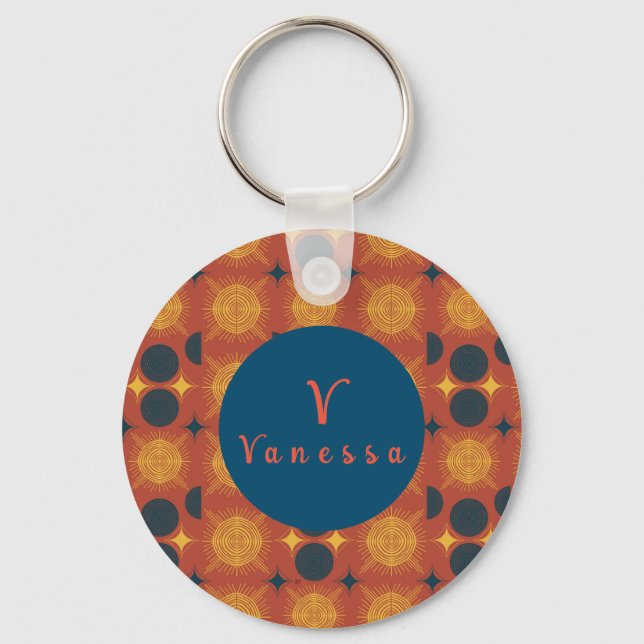 Chaveiro de Script Boho Celestial Sun Moon Monogra (Frente)