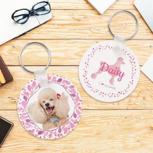 Chaveiro de Silhueta de Poodle Rosa Personalizada (Both side of this design)