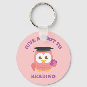 Chaveiro Dê um Pio à Leitura Coruja Rosa Fofa Pun