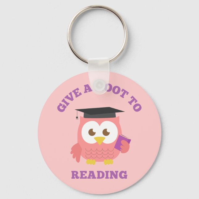 Chaveiro Dê um Pio à Leitura Coruja Rosa Fofa Pun (Frente)