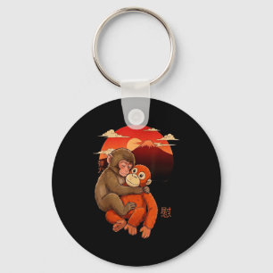 Chaveiro Dê um soco no macaco pôr do sol vermelho japonês e
