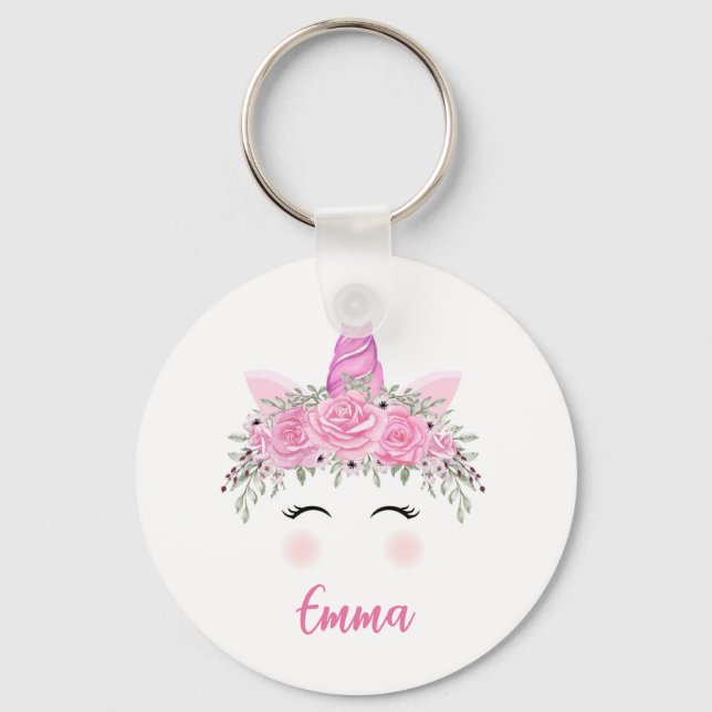 Chaveiro de Unicórnio Personalizado Com Nome Rosa (Frente)