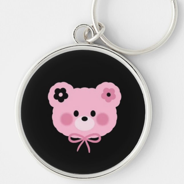 Chaveiro de Urso de Pelúcia Rosa e Preto Fofo (Frente)